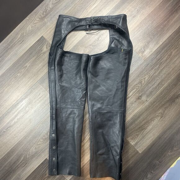 Street & Steel Mens Large Black Leather Motorcycle Chaps Fully Lined - Picture 1 of 6